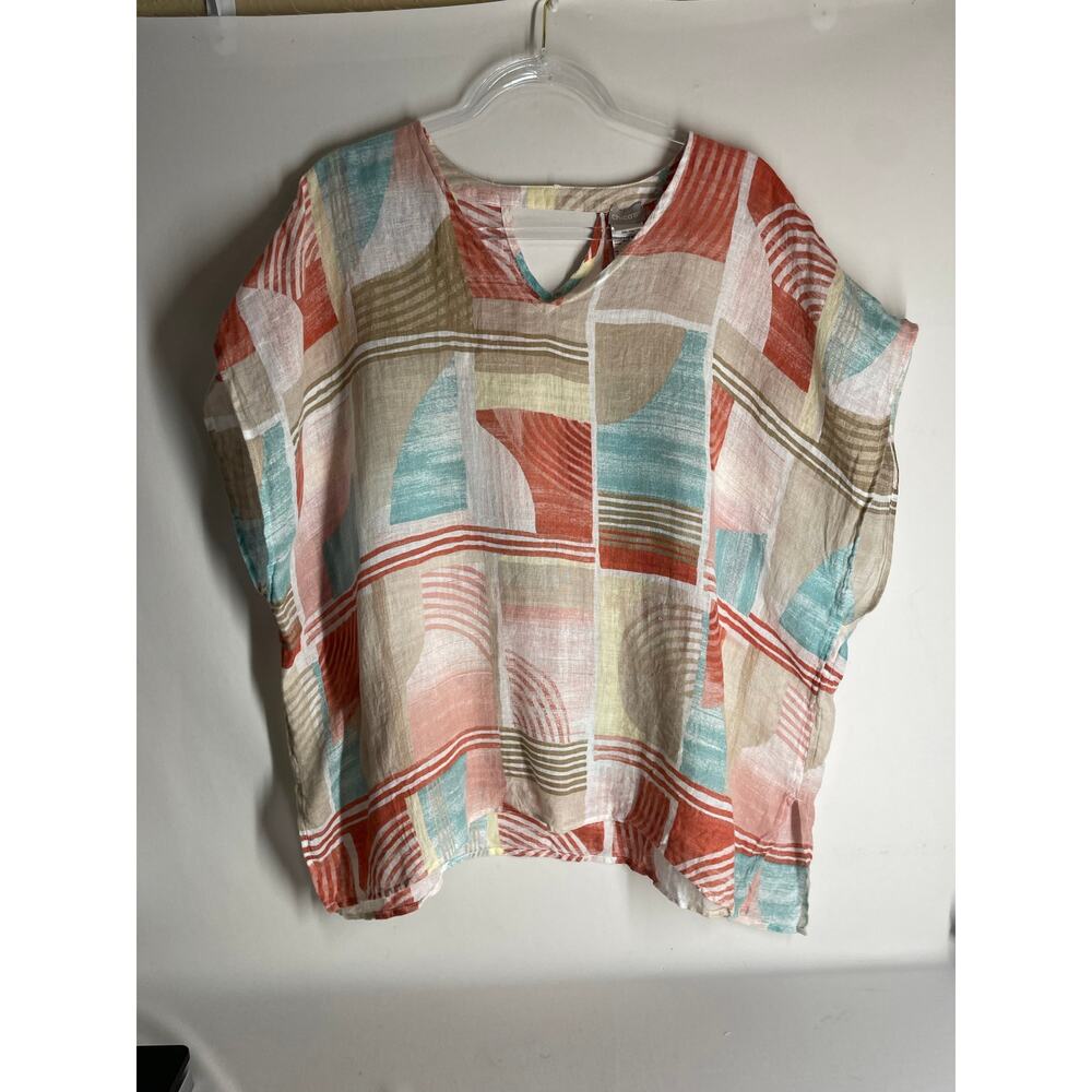 Chico's Geometric Block Print Linen Poncho Size S/M